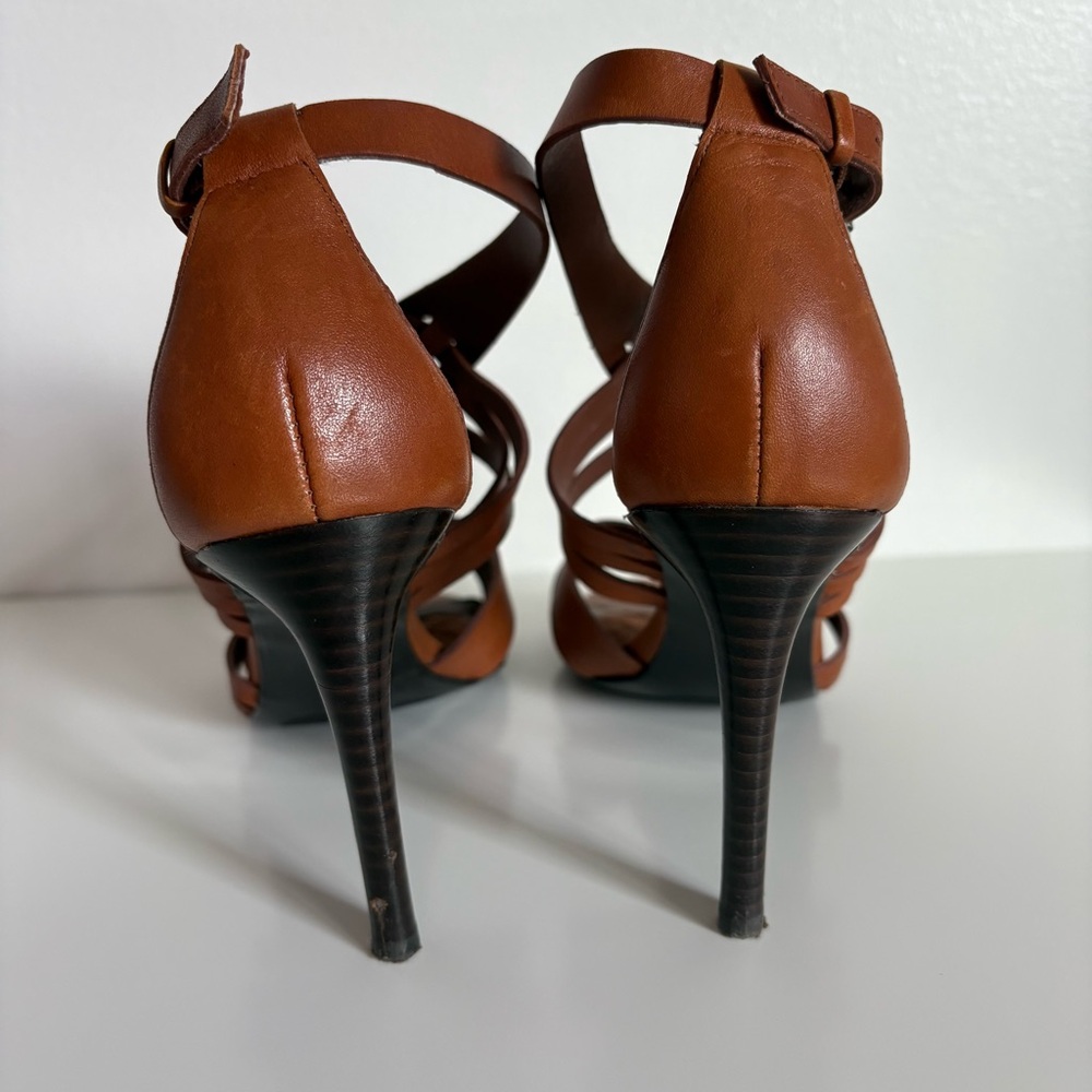 Lauren Ralph Lauren Saba Strappy Leather Stiletto Sandals Tan Cognac 7B - Picture 8 of 12